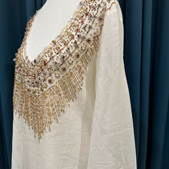 JO NO FUI Beige/off-white Rhinestone Cotton Dress - Picture 7 of 9